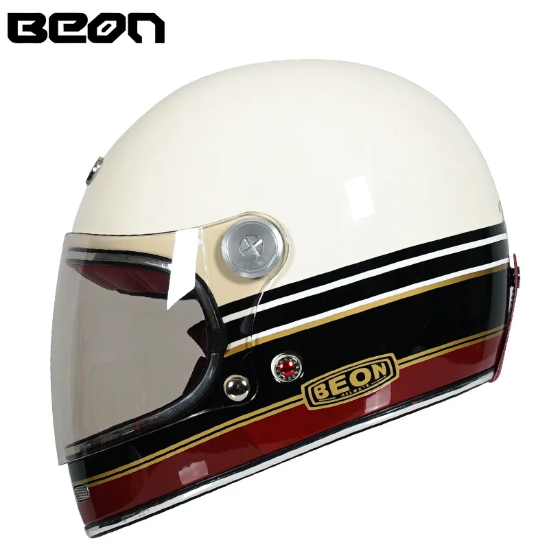 BEON Full Face Motorcycle Helmet Beon B510 Fiber Glass Vintage Motocross Professional Retro Helmets ECE Certification