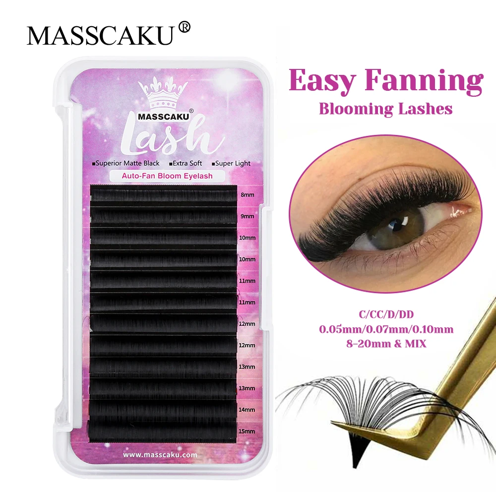 MASSCAKU Customized Private Logo Handmade One Second Blooming Eyelash Waterproof Long-lasting Fast Flowering Eyelashes Bundles