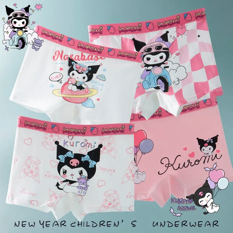 

4pcs Anime Sanrio Kuromi Child Boxer sets Briefs Kids Cotton Underwear Girl Underpant Cartoon Cotton Print Soft Children Panties