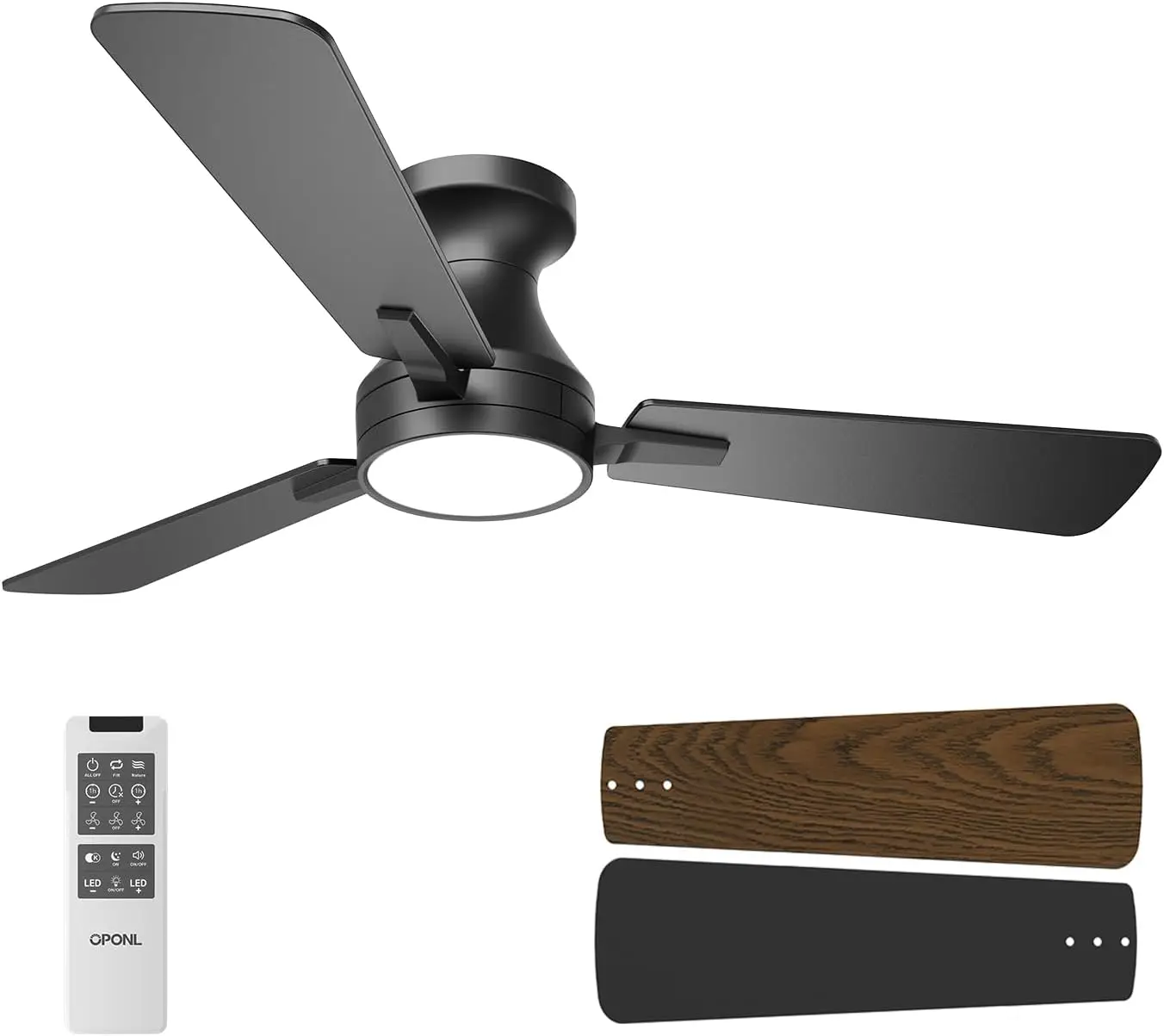 42" Low Profile Ceiling Fan with Light & Remote, 6CCT Dimmable, Reversible, Noiseless, Black for Bedroom Indoor/Outdoor