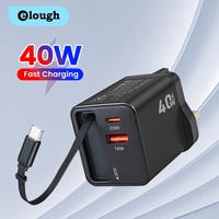 Elough 40W GaN Charger with Retractable Type-C Cable PD Fast Charging for iPhone 16 15 14 Xiaomi Laptop Macbook Phone Charger