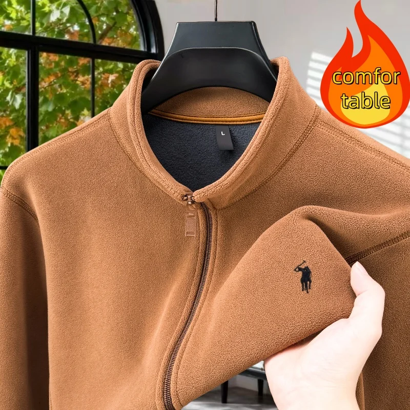 

Fashion brand autumn winter new men's velvet warm zipper cardigan exquisite Paul brand embroidered thick stand up collar jacket