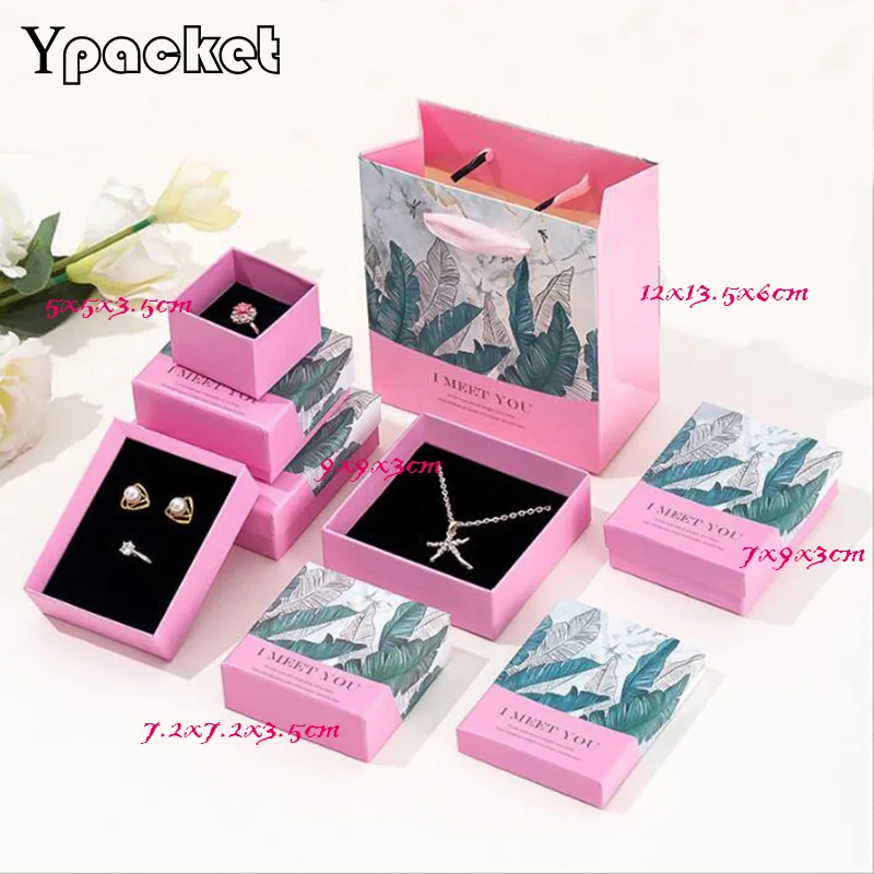 Pink Jewellery Organizer Box For Ring Necklace Pendant Bracelet Exquisite Gifts Cases Paper Handle Bags 48Pcs/Lot