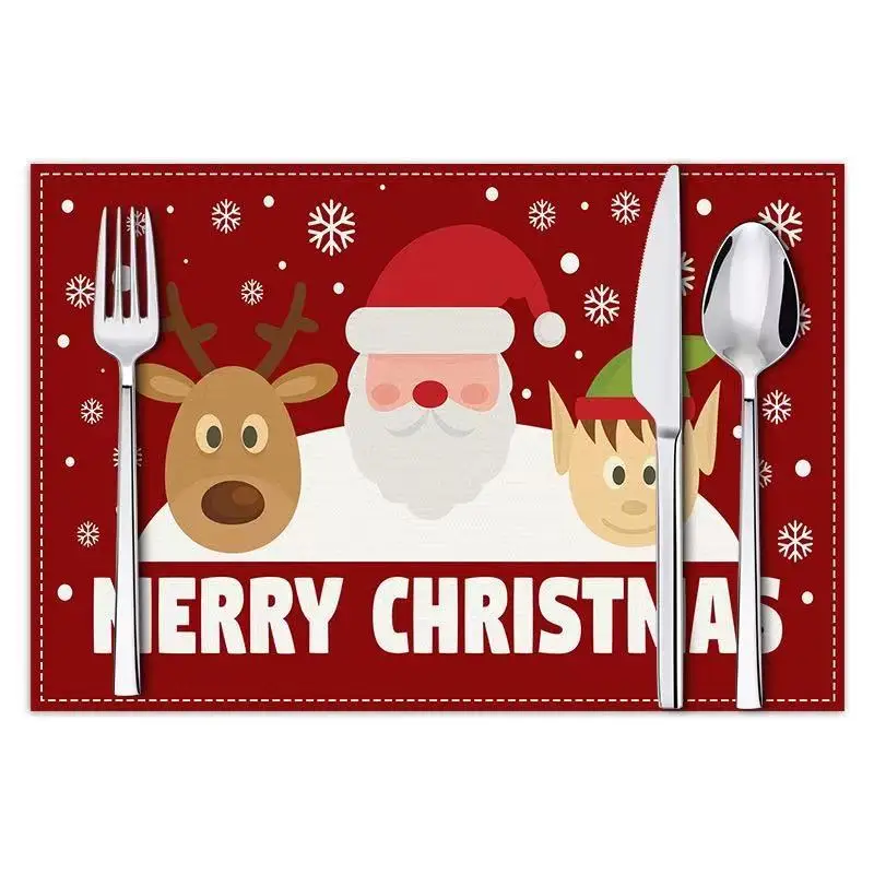 Cartoon Christmas Print Placemats, Festive Table Atmosphere Decor, Heat-Insulating & Washable Placemats