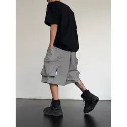 Calções de bolso grande de hip hop feminino e masculino, cintura alta, soltos, versáteis, de perna larga, calça de 5 pontos, marca de moda, verão, novo