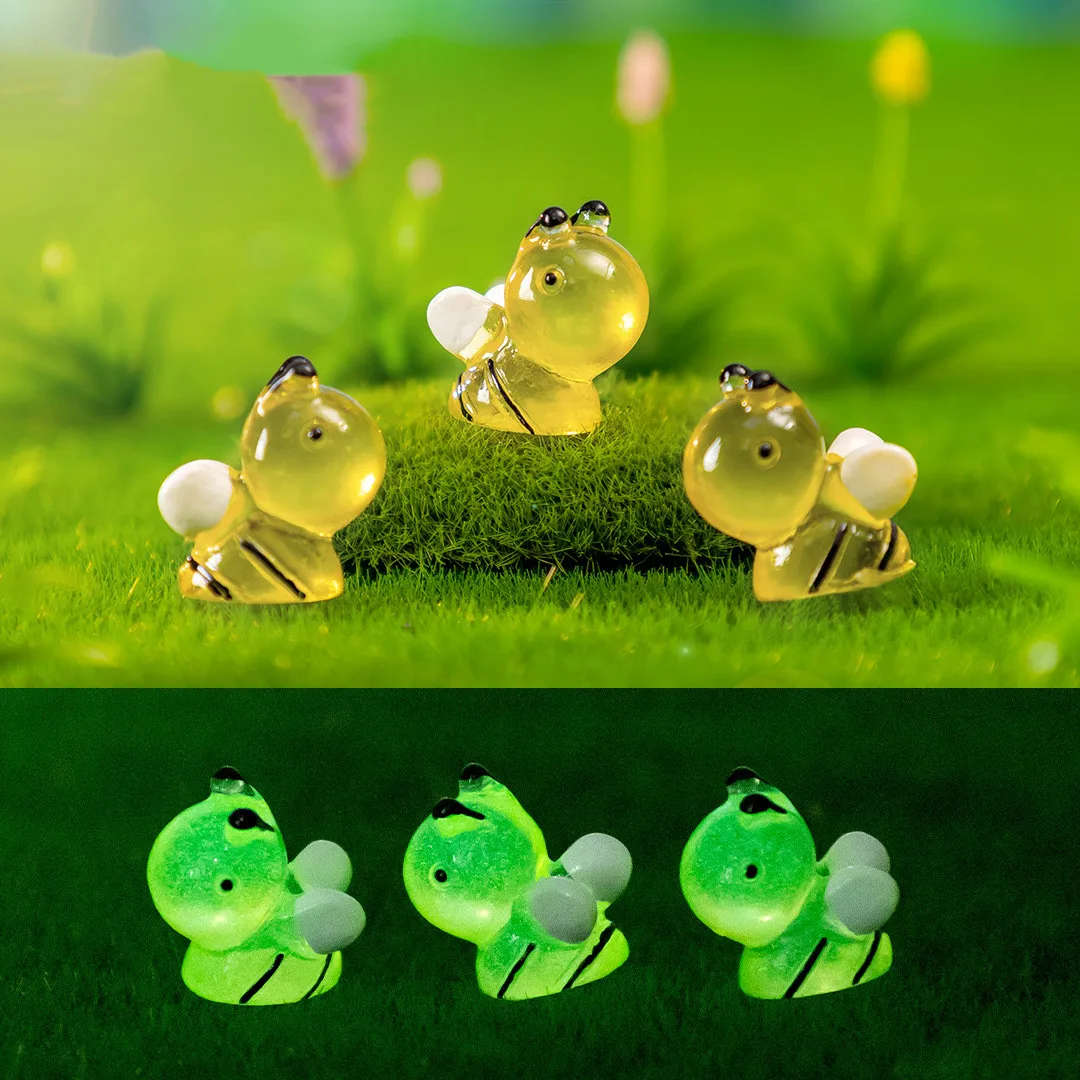 100PCS Luminous Mini Honeybee Fairy Garden Decoration Miniature Bees Home Decor Insect Figurine Micro Landscape Moss Ornaments