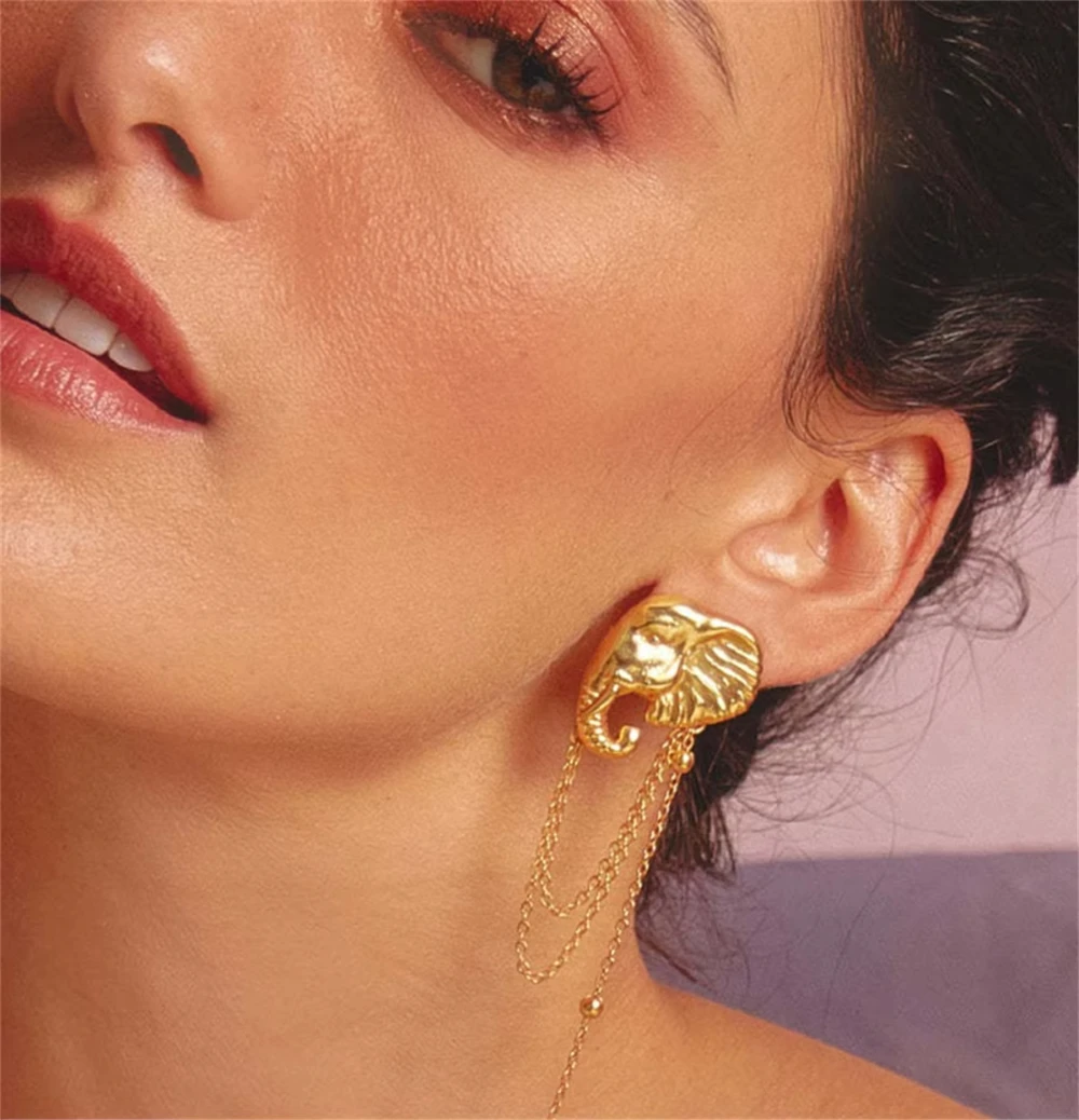 أقراط عصرية للنساء بتصميم متخصص على شكل فيل من الفولاذ المقاوم للصدأ #6