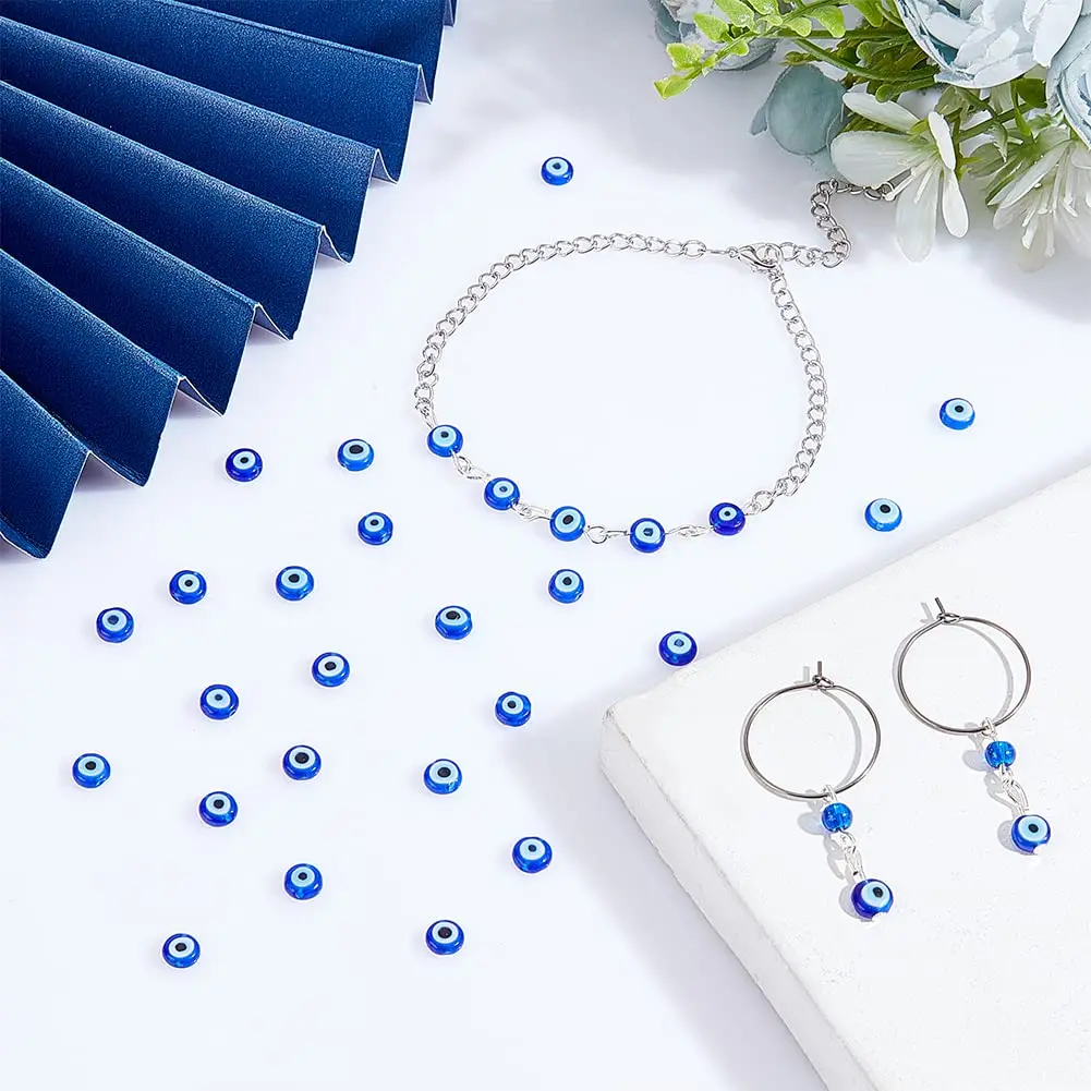 50PCS Blue Eye Beads for Jewelry Making 8mm Evil Eye Charms for Bracelet Making Handmade Resin Turkish Evil Eye Spacer Beads Cha