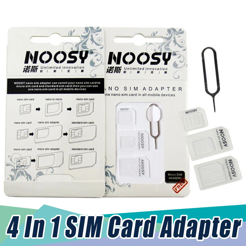 50pcs Wholesale 4 in 1 SIM Card Adapter Converter to Micro Standard SIM Card For Mobile Phone Tray Open Eject Pin Tools