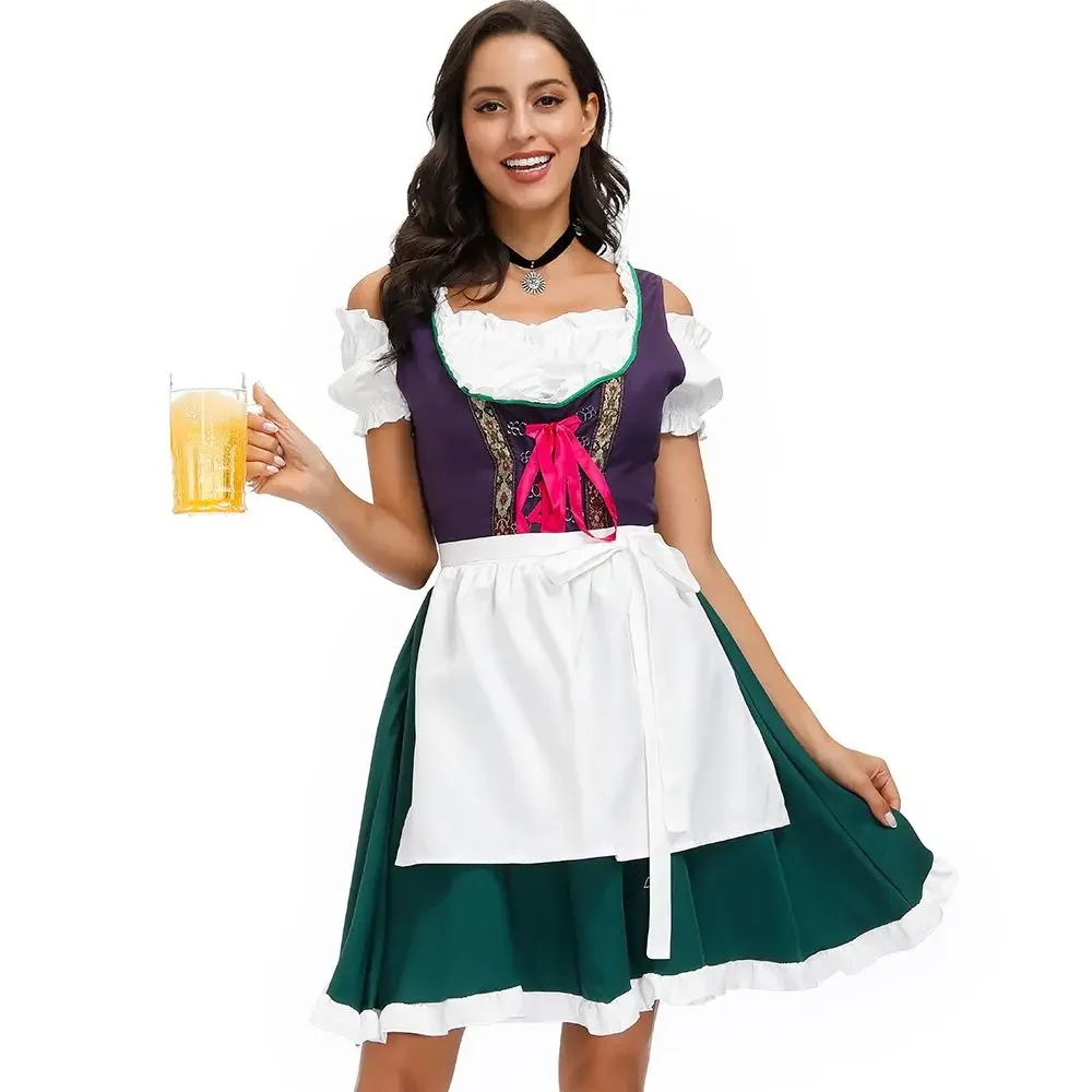 Women Oktoberfest Dirndl Wench Waitress Serving Maid Costume Bavarian Beer Girl Party Fancy Dress