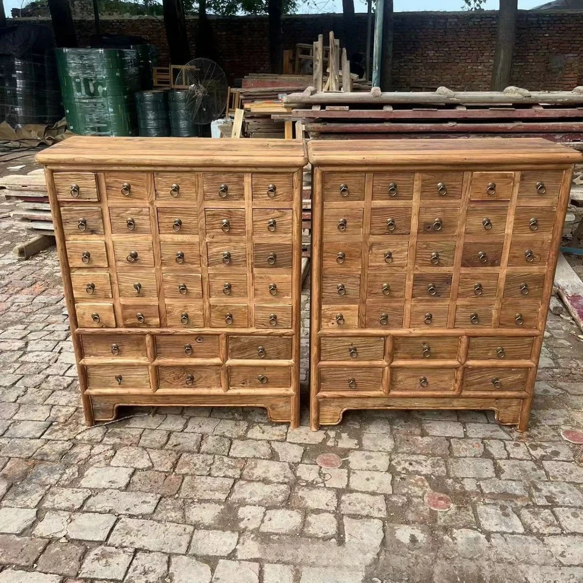 Old elm traditional Chinese multi-grid classical materials display cabinet, bucket  old door panel solid wood weathered