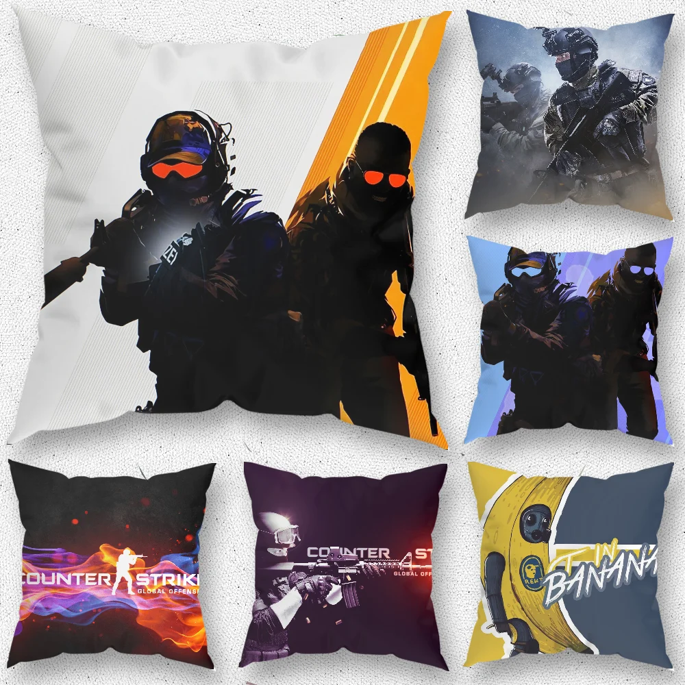 Game C-Counter S-Strike Cs Go Pillow Case For Home Bedroom Room Decoration Living Room Sofa Cushion Cover Suitable