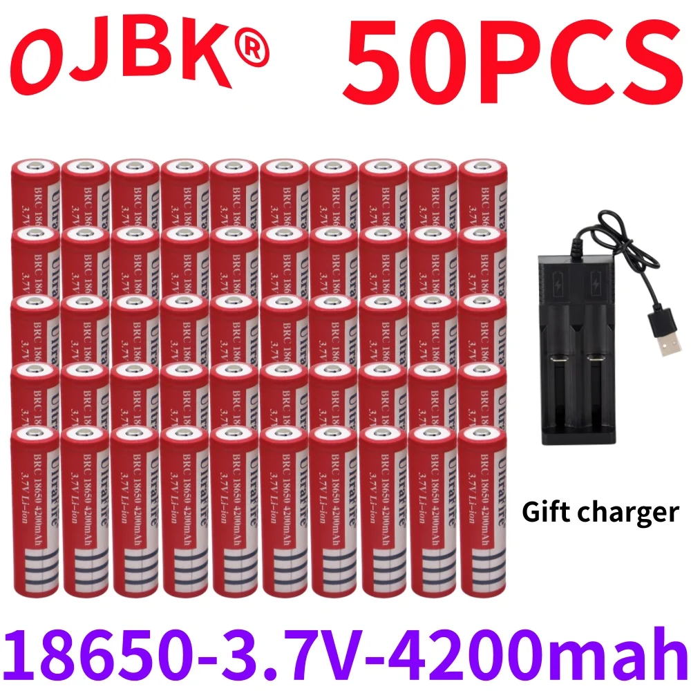 3.7V 4200mAh 18650 rechargeable battery with USB charger, suitable for our 18650 toys, tools, flashlight batteries, etc