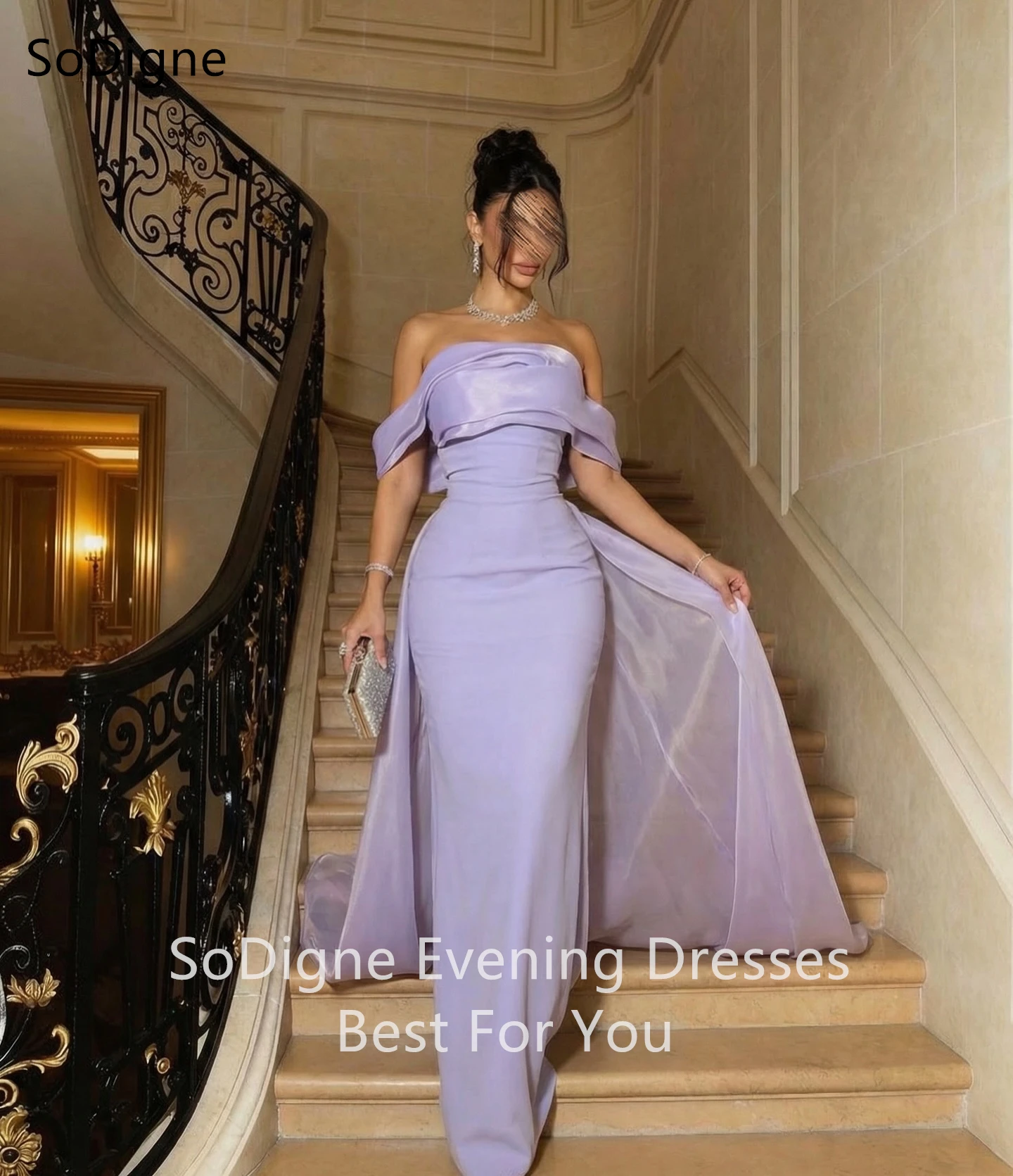 SoDigne Elegant Solid Evening Dresses Pleats Off The Shoulder Sleeveless Party Dress High Waist Slim Prom Gowns Customized