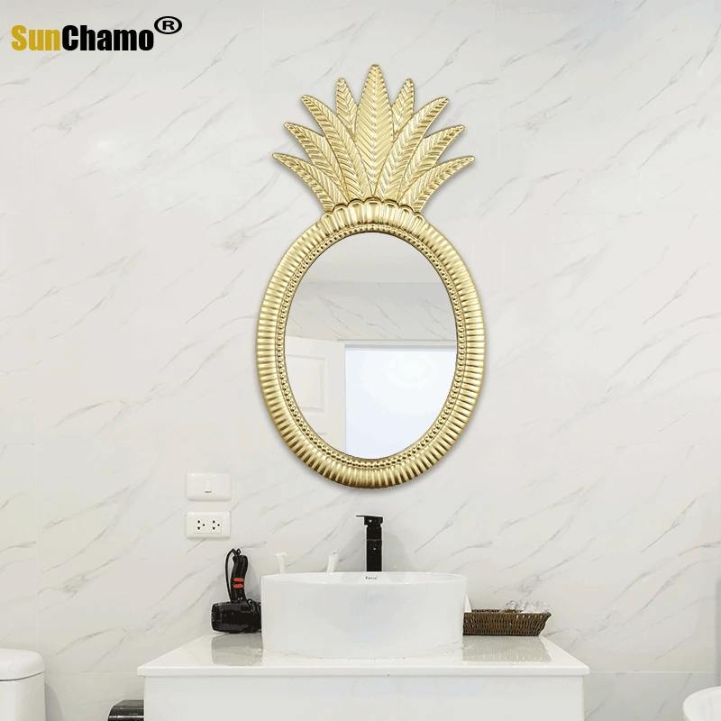 Sunchamo Ins European Creative Pineapple Makeup Mirror Simple Versatile Round Hotel Bathroom Hanging Living Room Home Decoration