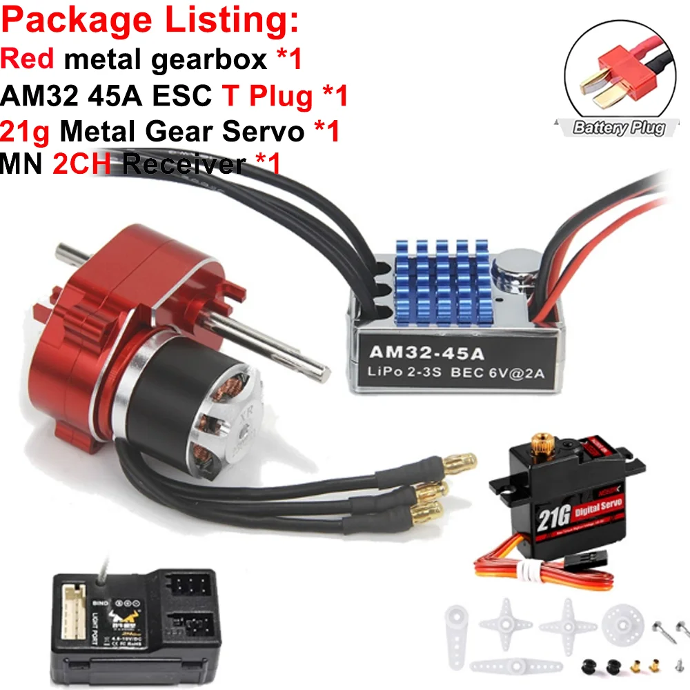 Volledig Metalen Versnellingsbak 2322 2600KV Borstelloze Motor AM32 45A ESC 21g Servo/2CH Ontvanger voor RC Auto Crawler MN82 MN78 MN168 MN99 MN98