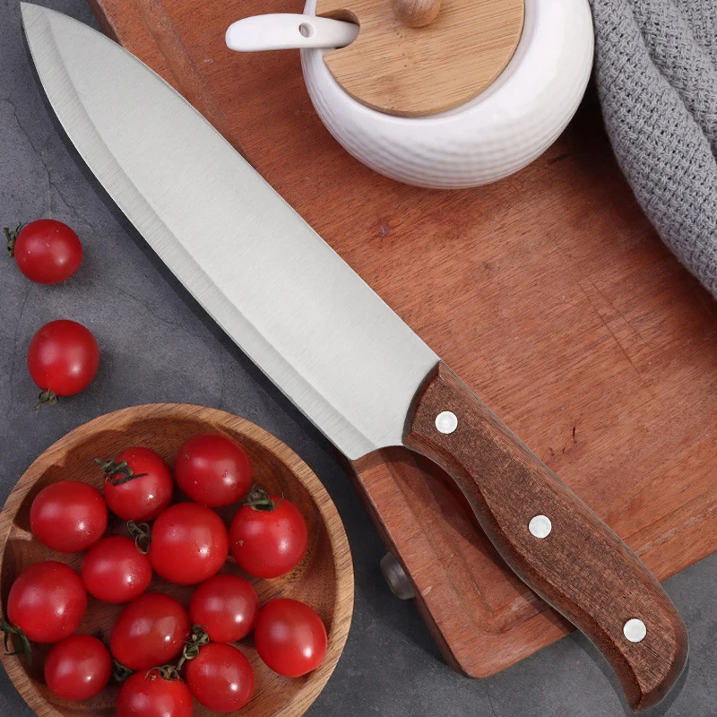 Professional 7-inch kitchen knife with solid wood handle, high-end kitchen chef knife, stainless steel blade, sharp for cooking
