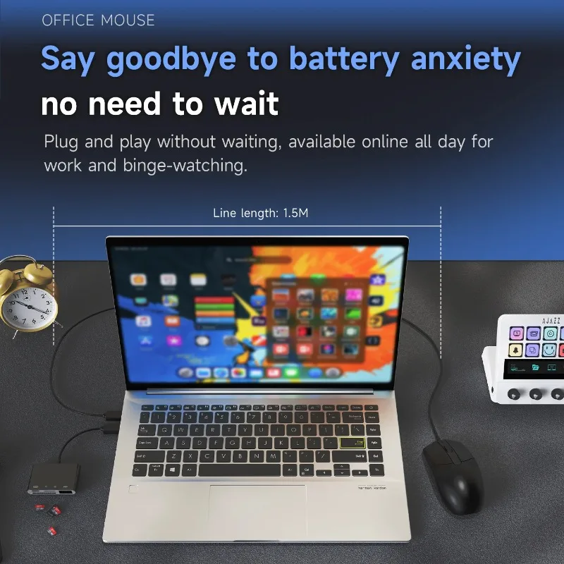 AJAZZ NJ01 Ratón con cable ergonómico 1000DPI Macro Gaming Mouse para PC Laptop Ratón silencioso Sonido suave Computadora de oficina tableta negro