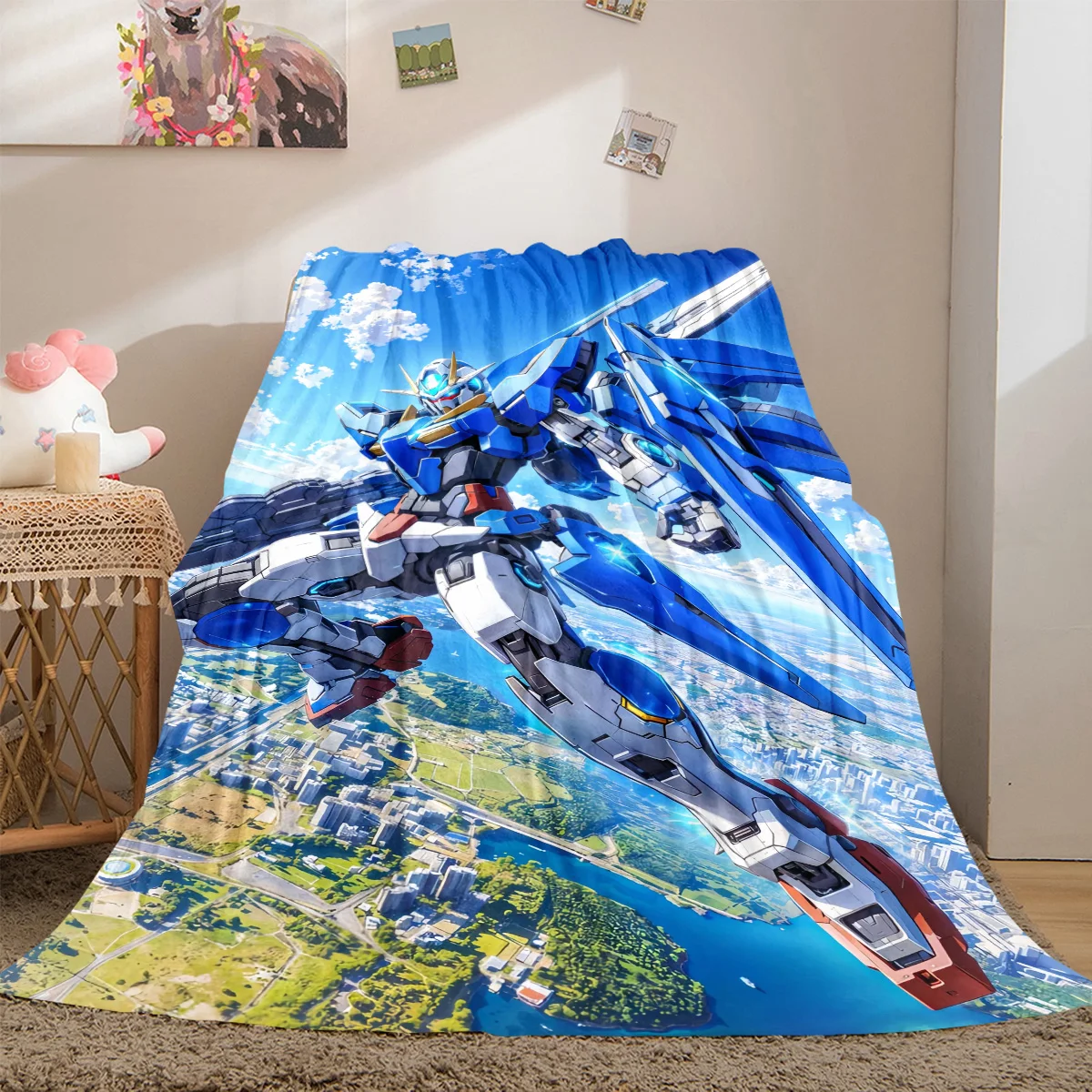 Gundam Robot All-Season Versatile Travel Blanket Compact Suitable for Office Nap & Camping LXR105
