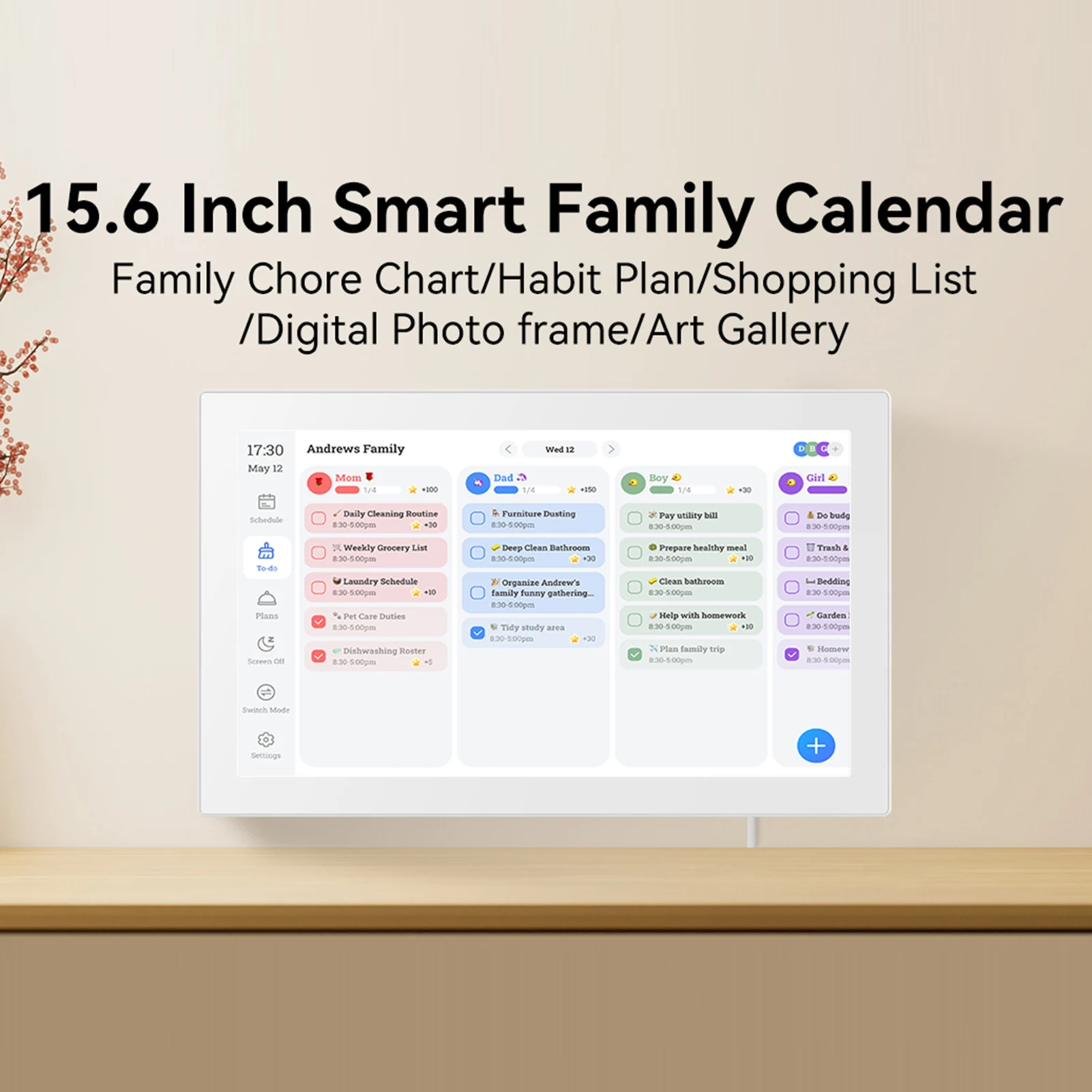 

Digital Calendar Planner Chore Chart 15.6-inch 1080P Full HD Touch Screen Interactive Wall Desk Mount for Seamless Scheduling