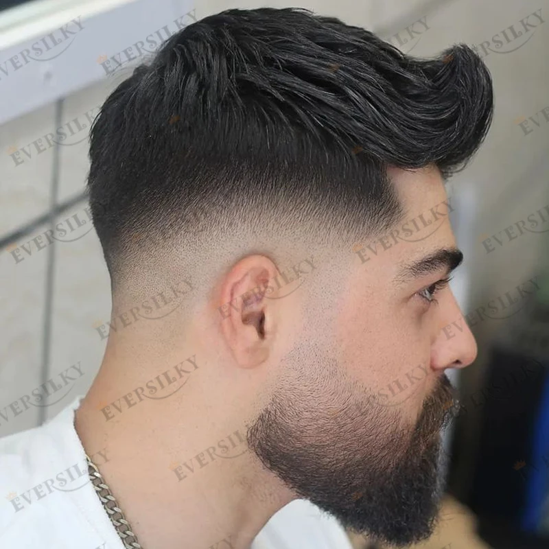 الرجال قوي بولي الجلد بولي قاعدة الرجال الشعر المستعار شعري طبيعي 100% شعر الإنسان الذكور الباروكات الشعر الاصطناعية نظام أسود براون رمادي الشعر #2