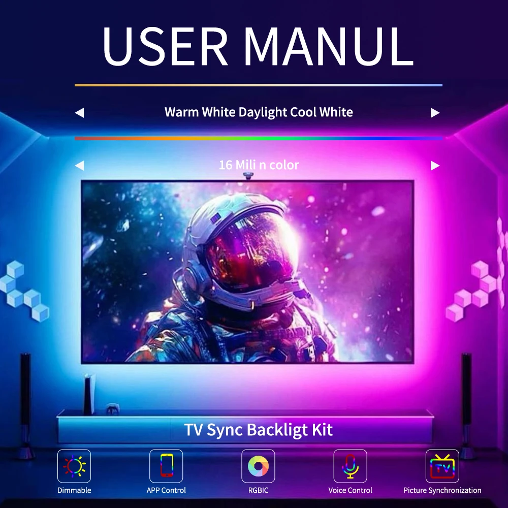 2.4G WIFI Dream Color LED Strip TV Ambient Light SM16703 Smiliar WS2811 HDMI Box Sync With TV App Work With Alexa Google Home