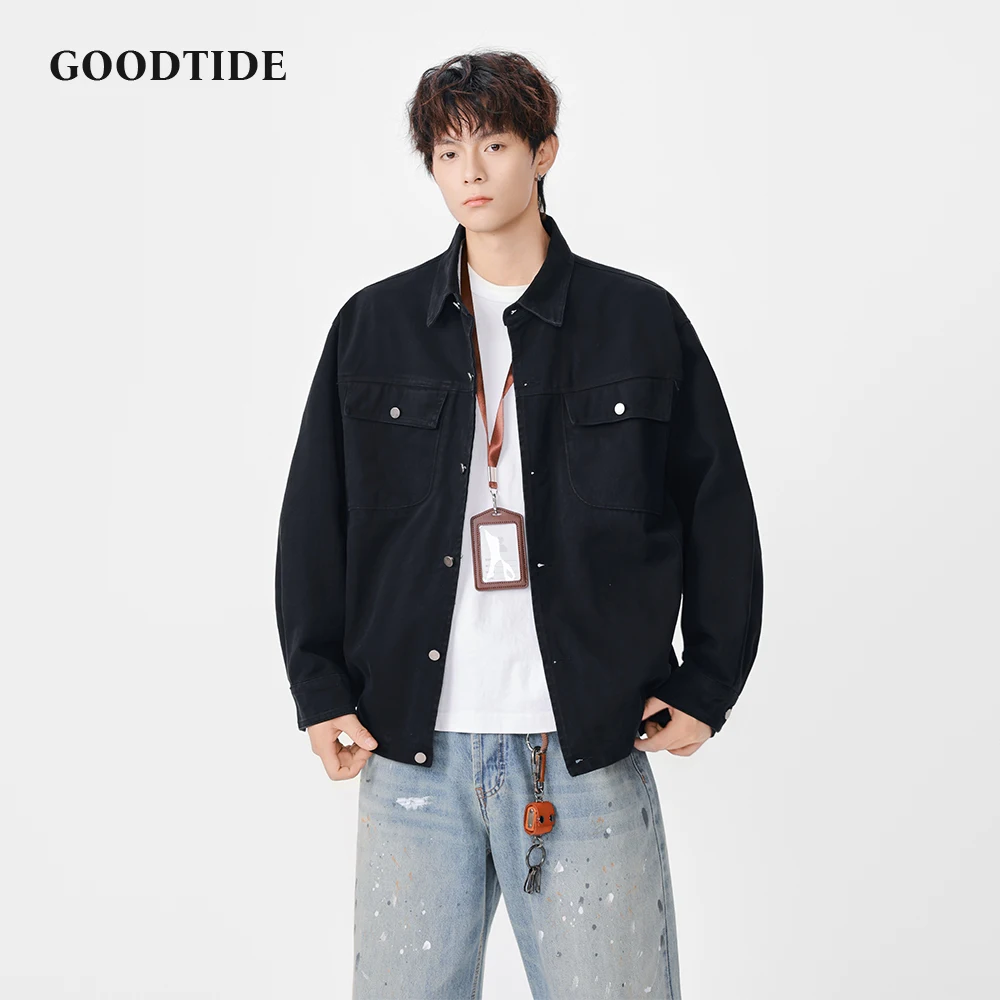 

2025 New Men's Casual Button Up Jacket Black with Chest Pocket Detail Fashion Autumn Winter Daily Wear Outerwear Top