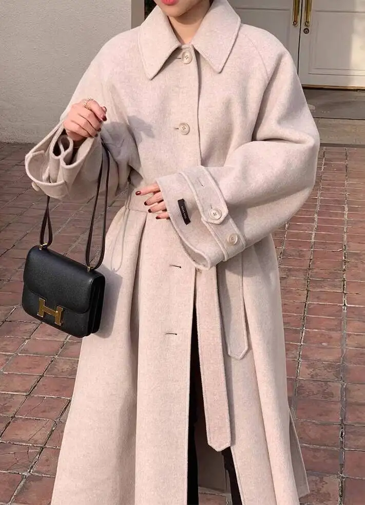 

Wool Blend Coats Womens Woolen Coat Red Autumn Tweed Herringbone Notched Collar Elegant Mature Classical Style Office Lady Thick