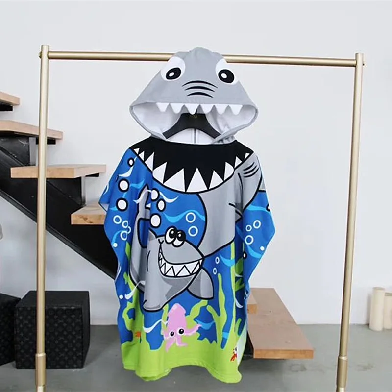 Cartoon Kids Swimming Microfiber Towel Hoodie Beach Robe Children Dinosaur Sport Wrap Cloth Boys Girls Water Park Unicorn Gown