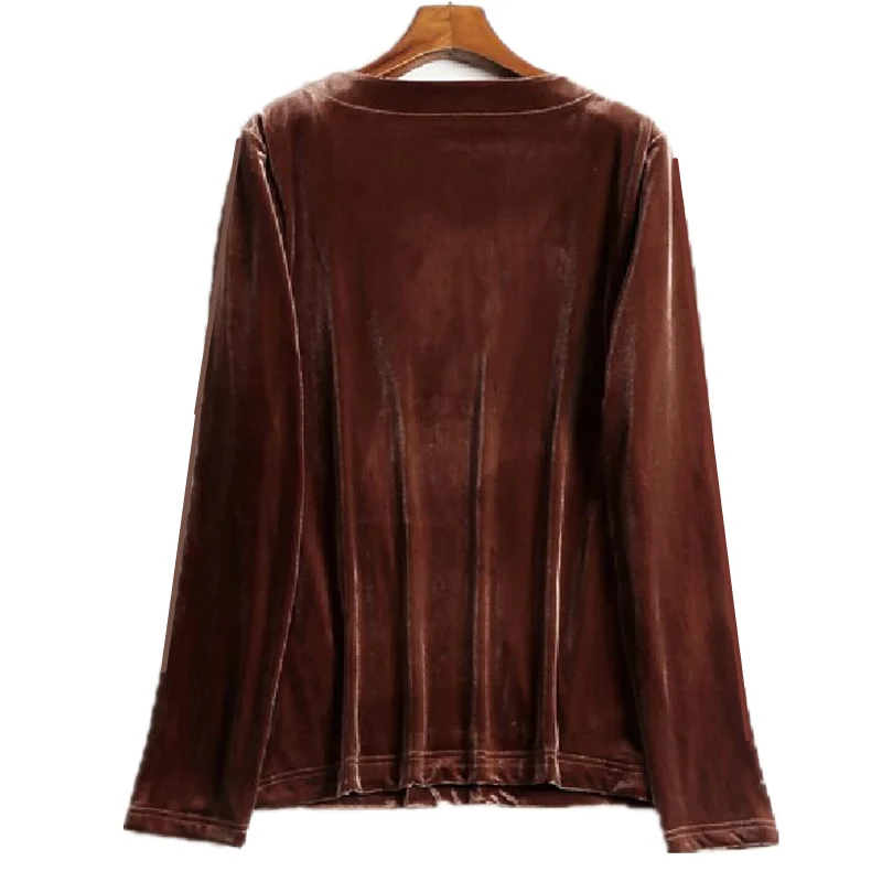 بلوفر حريمي كم طويل أحادي اللون ، بلوزة مخملية ، بلوزات حريمي للمكتب ، قمصان قطيفة كورية ، خريف ، شتاء ، 2022