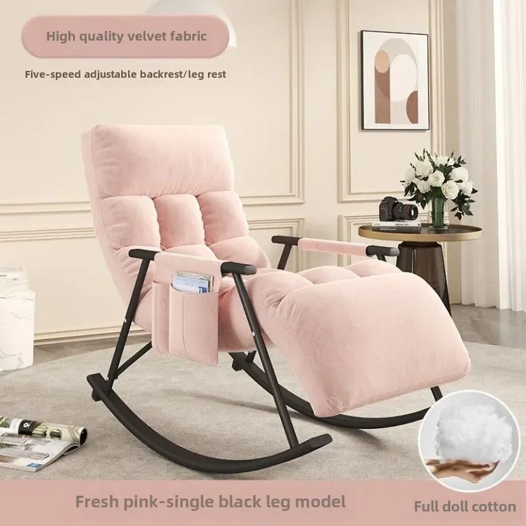 Rocking Chair Foldable Siesta Waterproof Technology Cloth Adjustable Tumbler Carbon Steel Frame Multiple Support Points Recliner