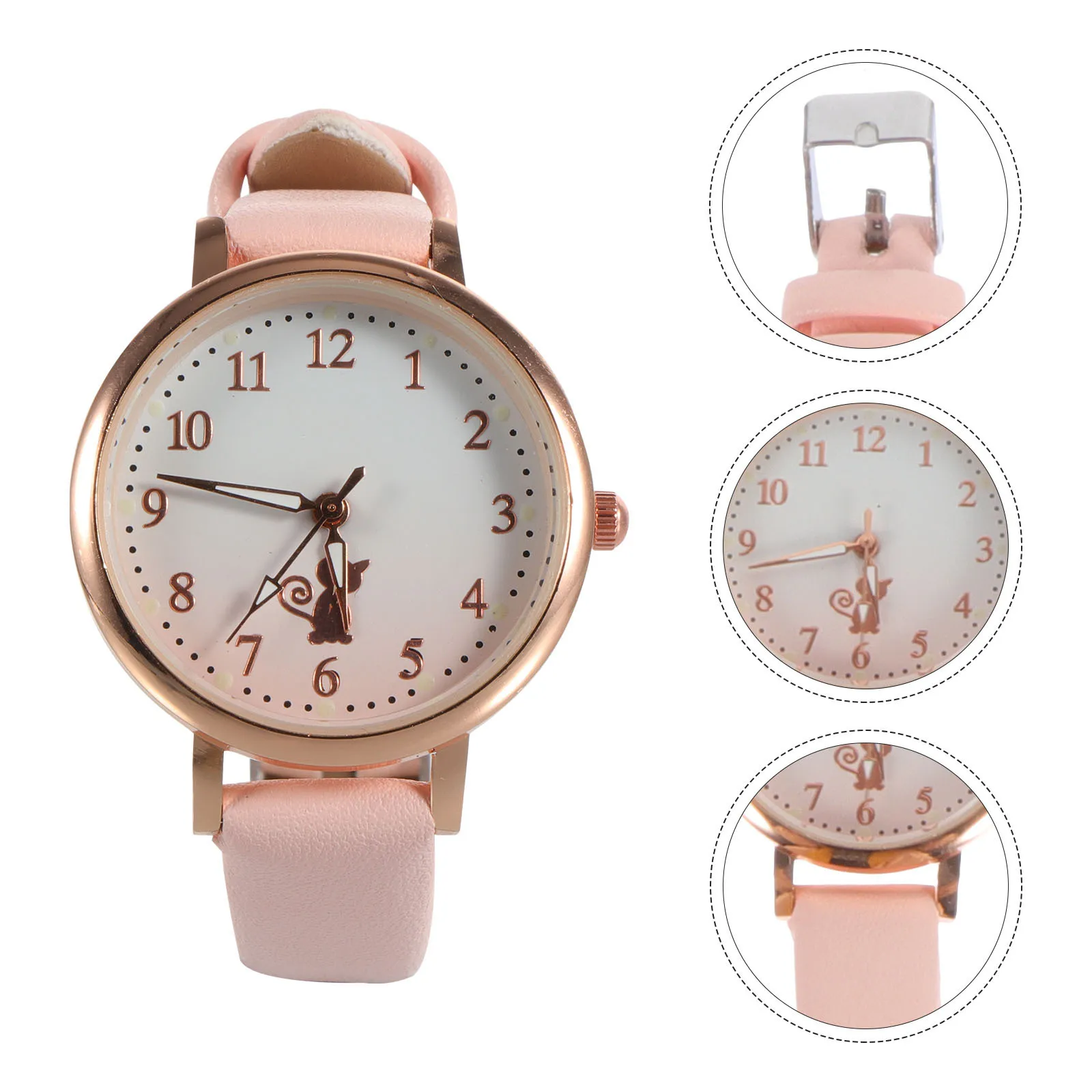 

Children Watch Stylish Durable Luminous Pointers Glass Alloy PU Casual Student Wrist Watch Band Girls Simple Fashion