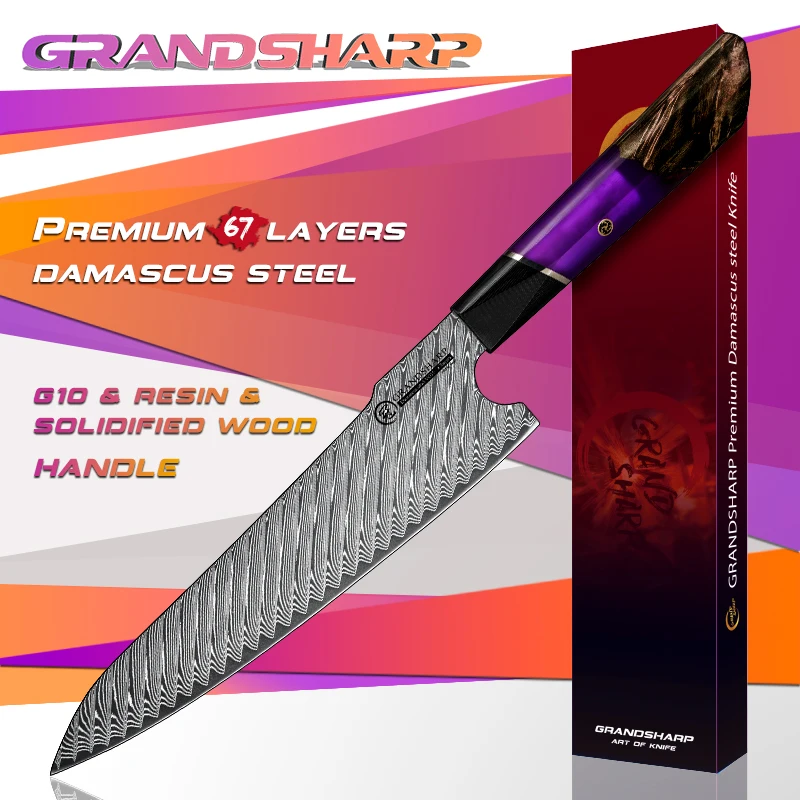 

Шеф-повар GRANDSHARP 8,2 дюймов, профессиональные высокоуглеродистые кухонные инструменты из дамасской нержавеющей стали, резак для фруктов и мяса