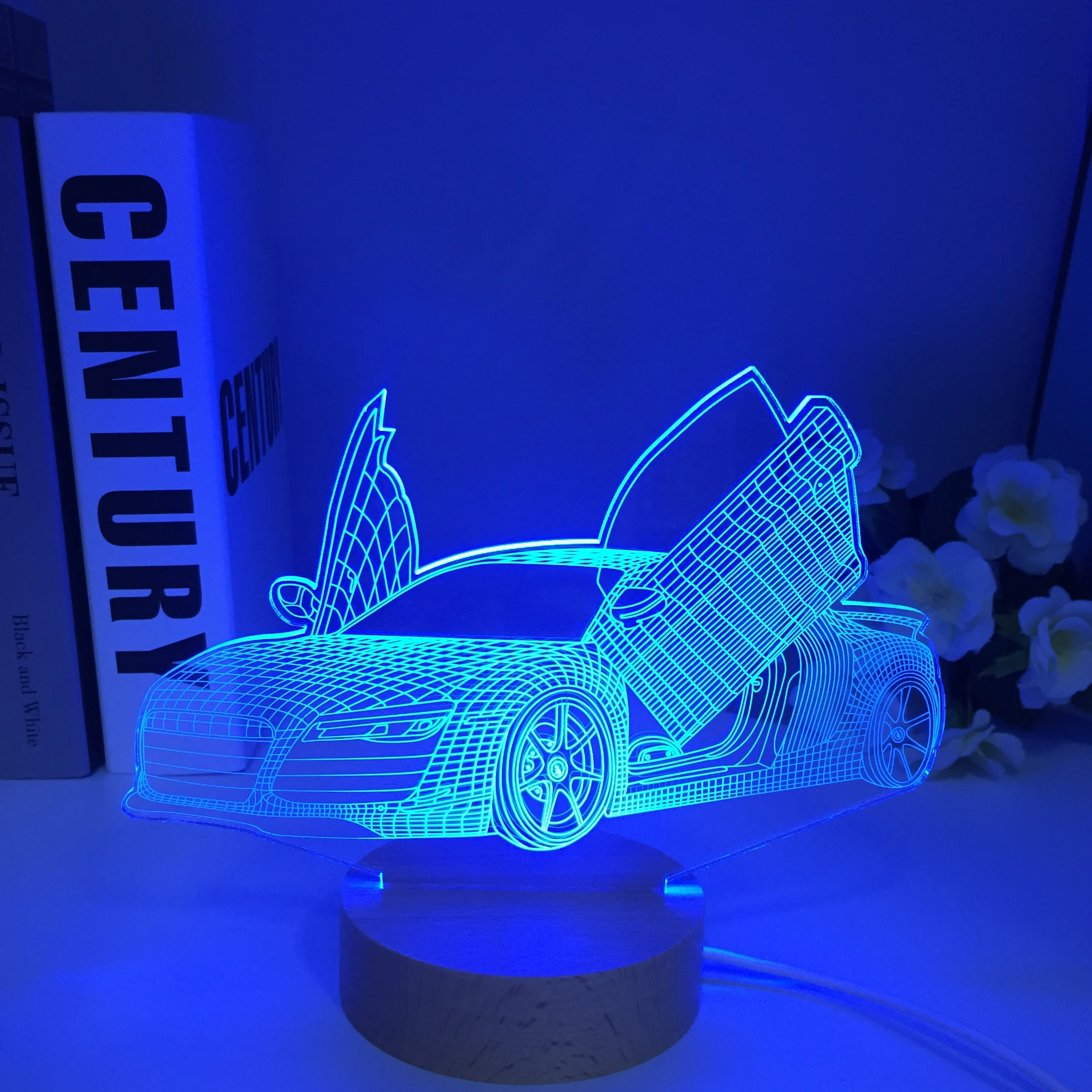 3d Illusion Lamp Sports Car Nightlight for Child Bedroom Decor Wooden Colors Changing Atmosphere Event Prize Led Night Light