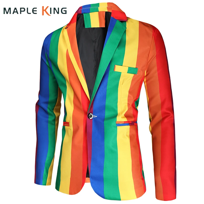 Men's Rainbow Striped Costume Blazer Homme 2021 Luxury Fashion Men Clothing Party Stage Chaquetas Hombre Formal Suit Jackets 4XL