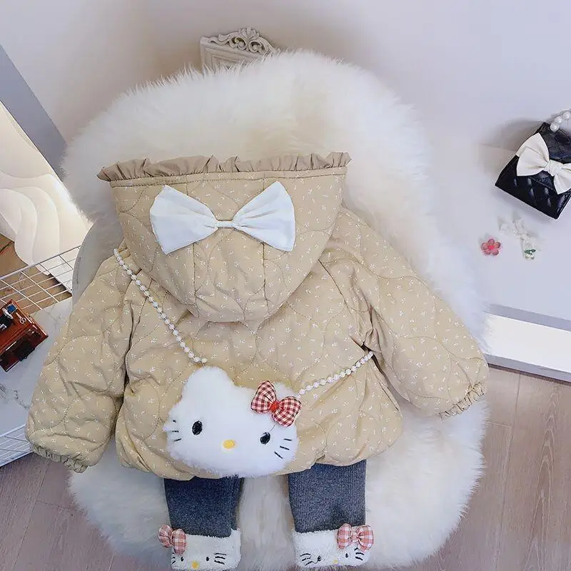 

Sanrio Hello Kitty, зимняя хлопковая одежда, новое плотное теплое пальто для маленьких девочек, милая и милая детская одежда для малышей, верхняя одежда