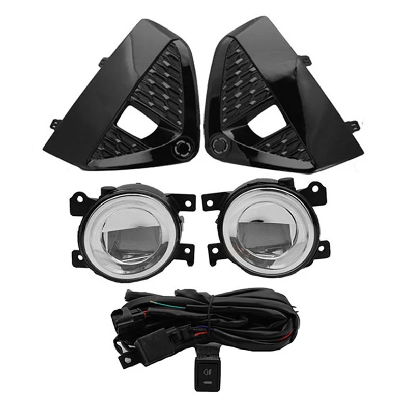 1Set Car Front Bumper LED Fog Light W/ Bulb Wiring Switch Kits For Nissan Murano 2019-2024 Driving Fog Lamp Cover Bezel