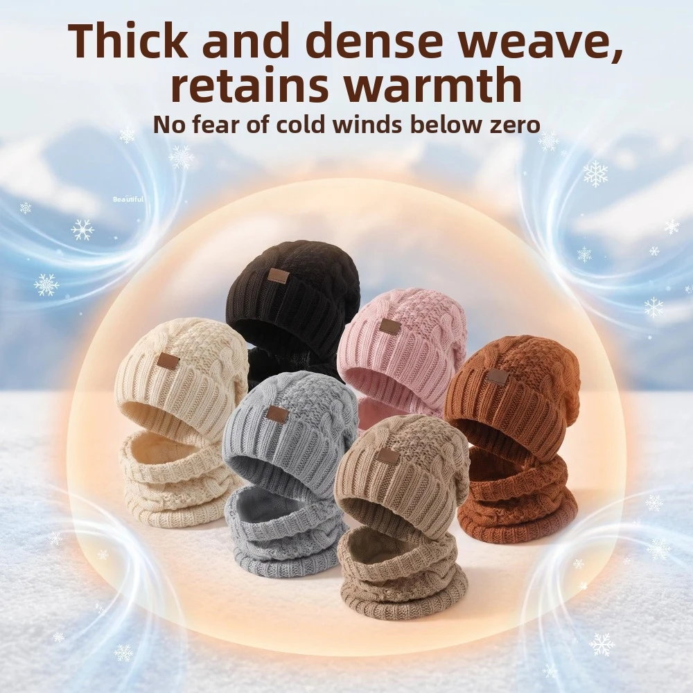 2-Piece Set Knit Hat Scarf Set Cable Knit Double Layer Winter Cap Neck Warmer Thermal Design Thick Warm Thick Warm Beanie Hat