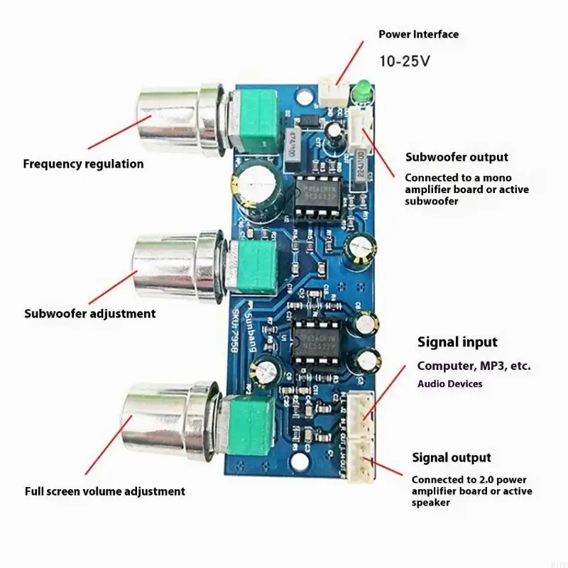 E1PF NE5522 Single Power Auditory Preamp Module 2.1 Channel Processing Low Pass Filter