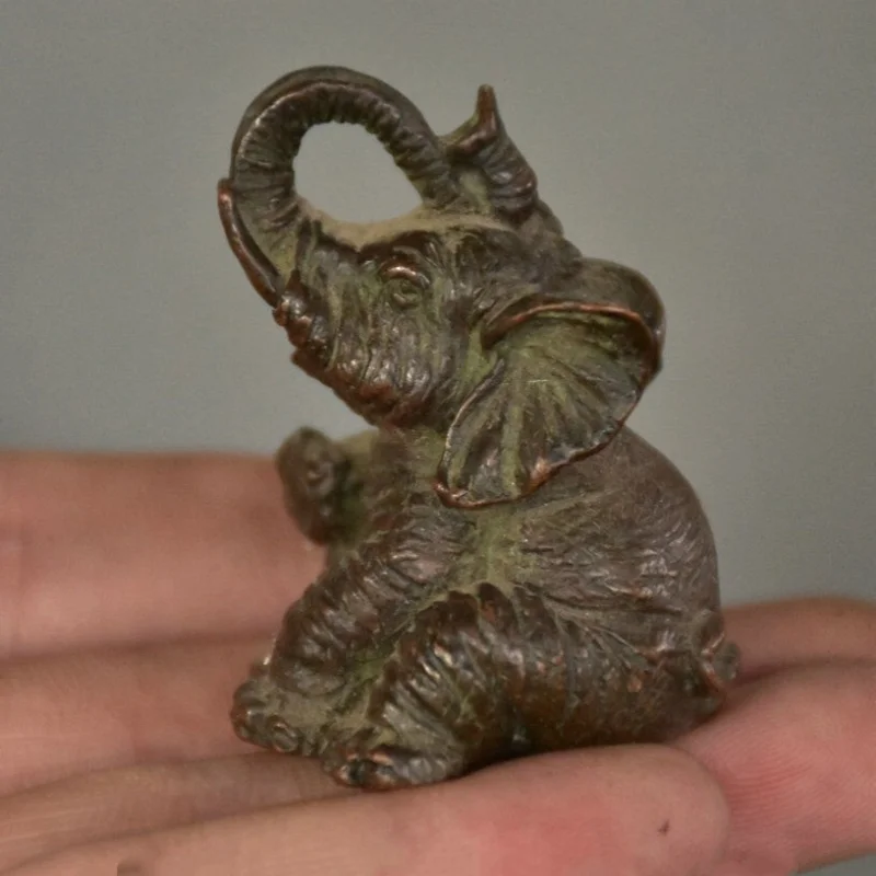 

1,8-дюймовая старая китайская фиолетовая бронзовая статуя слона-зверя, скульптура