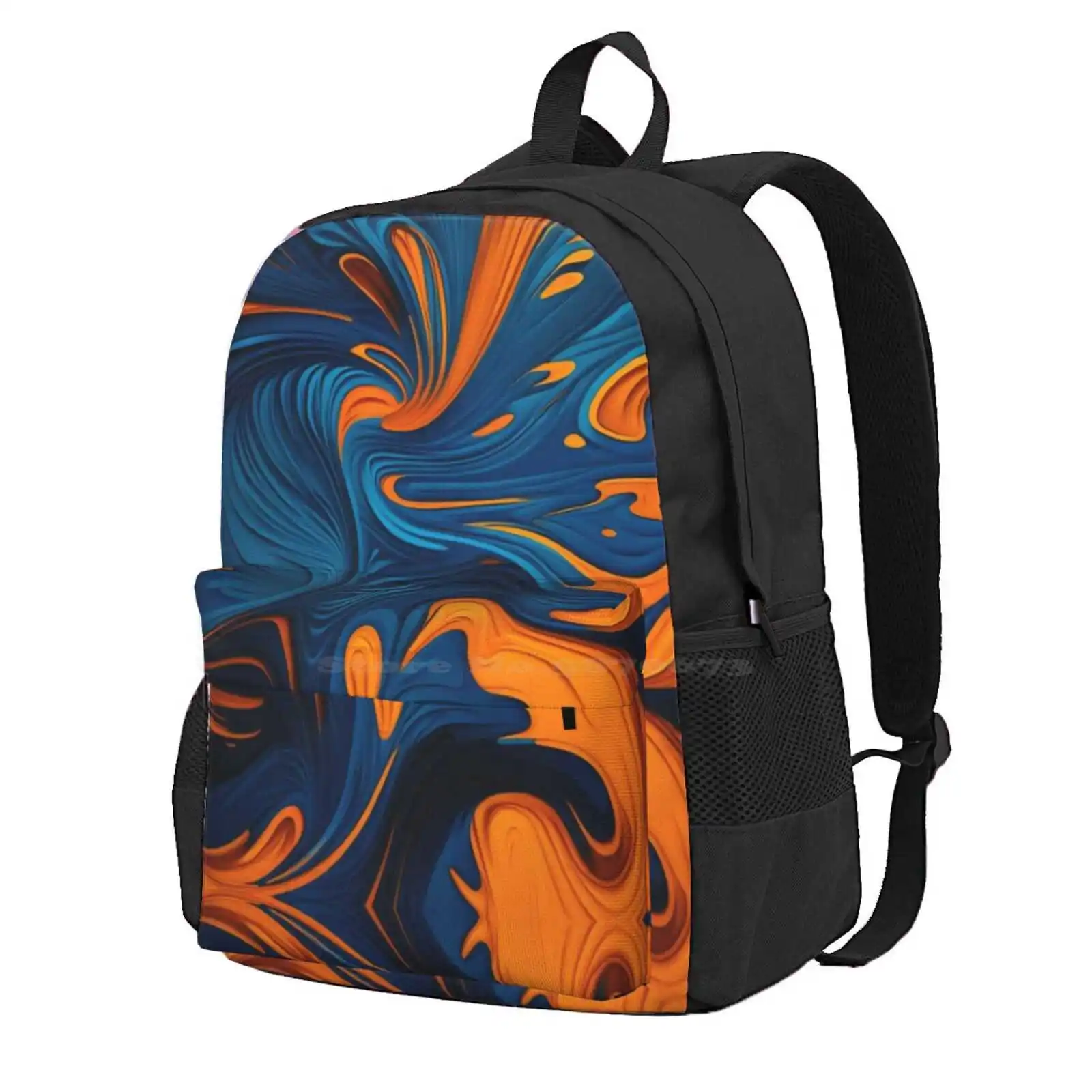 Oil Paint Orange And Blue Pattern Hot Sale Schoolbag Backpack Fashion Bags Artistic Pattern Fine Art Abstract Art Vibrant