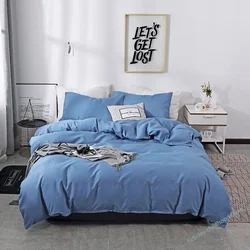 Super soft water washable cotton quilt cover 3-piece set with 1 duvet cover and 2 pillowcases, breathable solid color bed cover