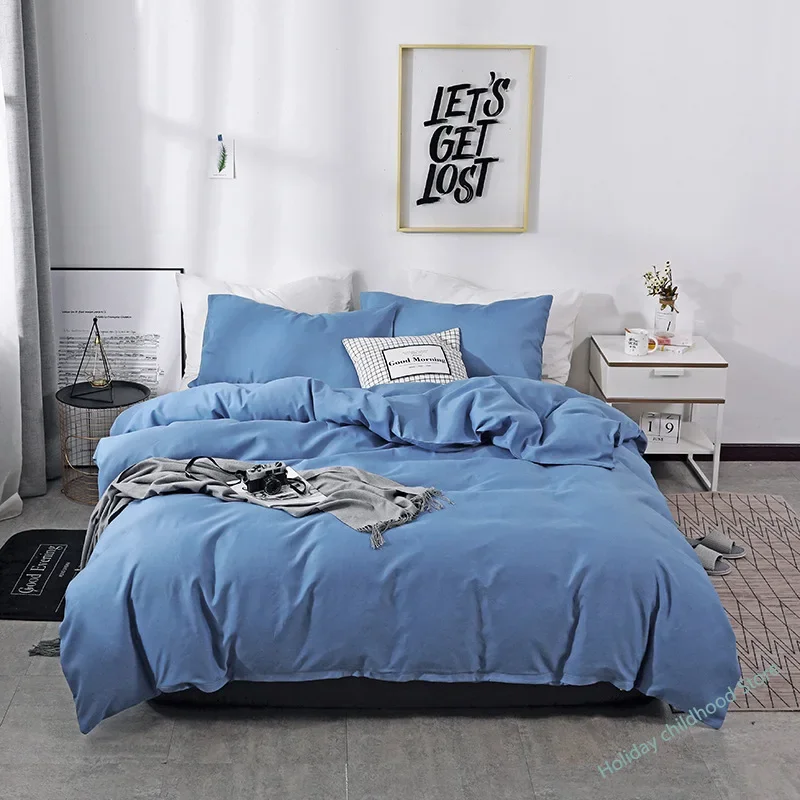 Nordic Solid Color Sanding Duvet Cover 220x240 Single Double Queen King Simple Bedding Set Pillowcase Bedclothes (No Bed Sheet)