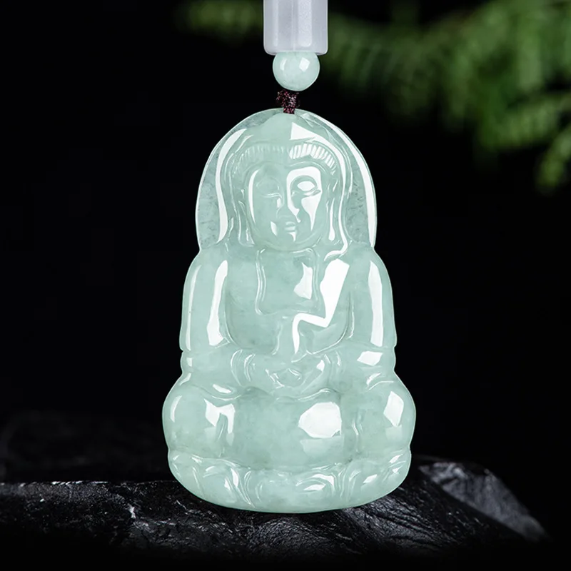 Natural myanmar a-grade garrafa de jade guanyin jade pingente de semente de gelo jadeite encantos colar masculino jóias femininas atacado