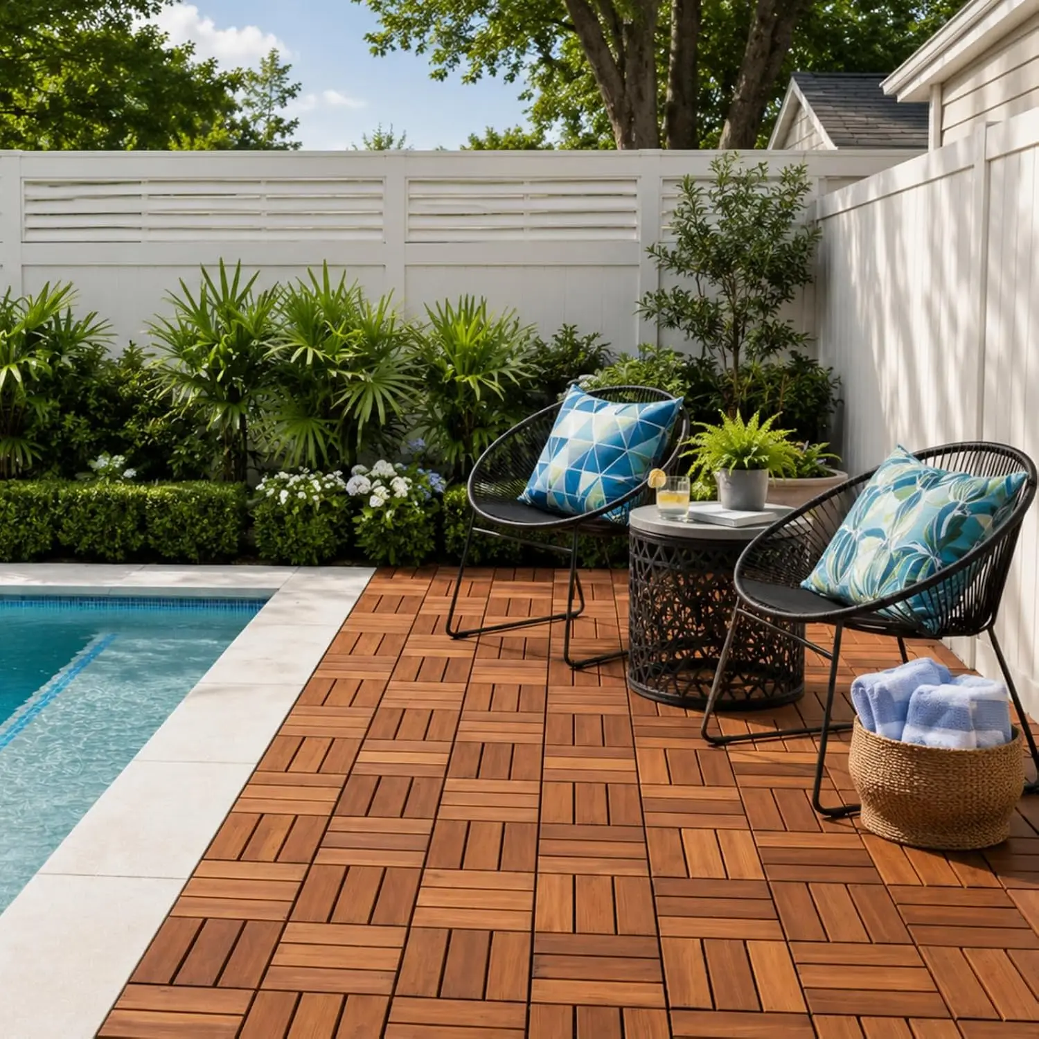 Deck Tiles, Patio Flooring - Outdoor Waterproof Acacia Wood Tiles for All Weather Use - Balcony, Backyard, Customized