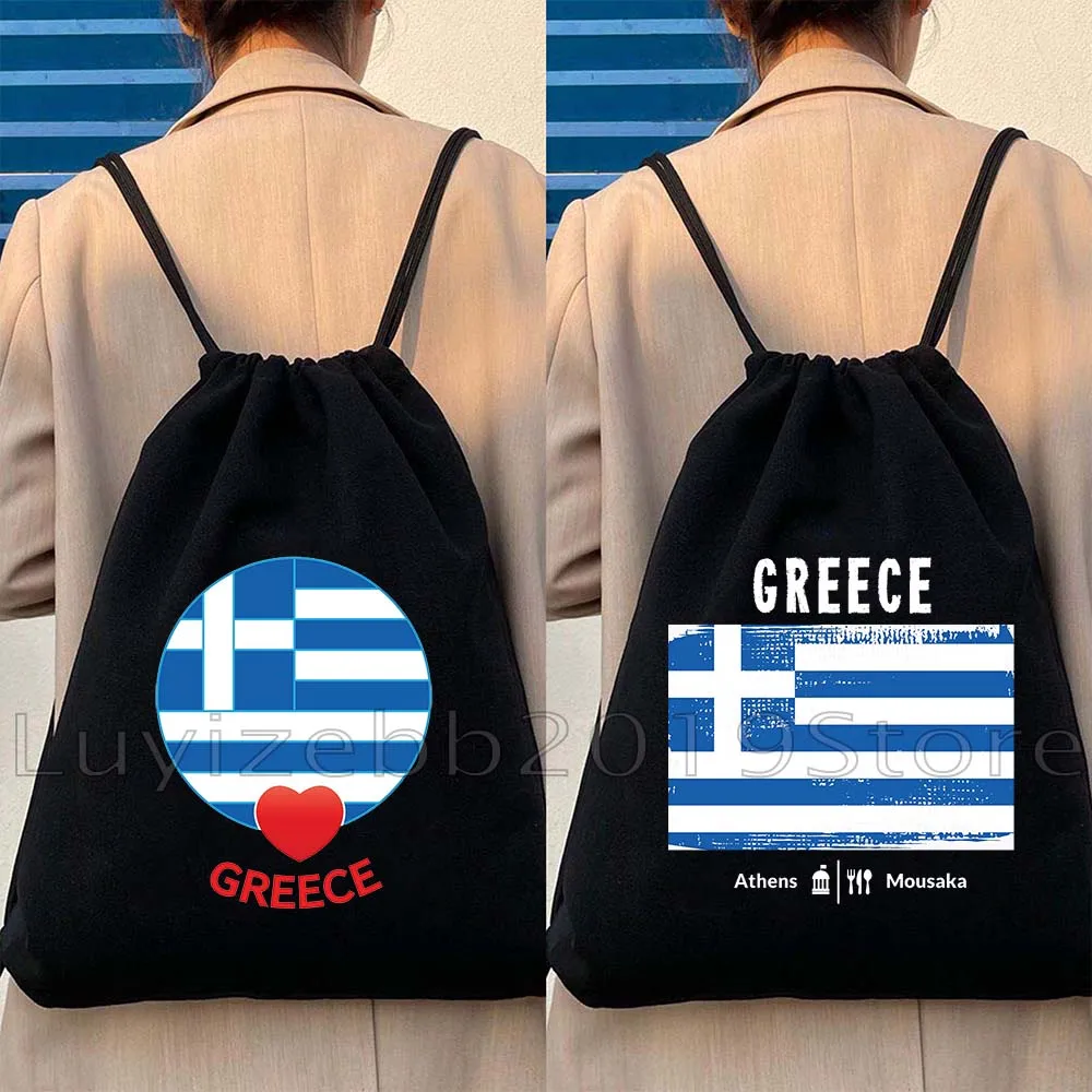 

Greece Flag Map Ellas Greek Evil Eye Athens Santorini Oia KOS Island Canvas Drawstring Bags Soccer Backpack Sackpack String Bag