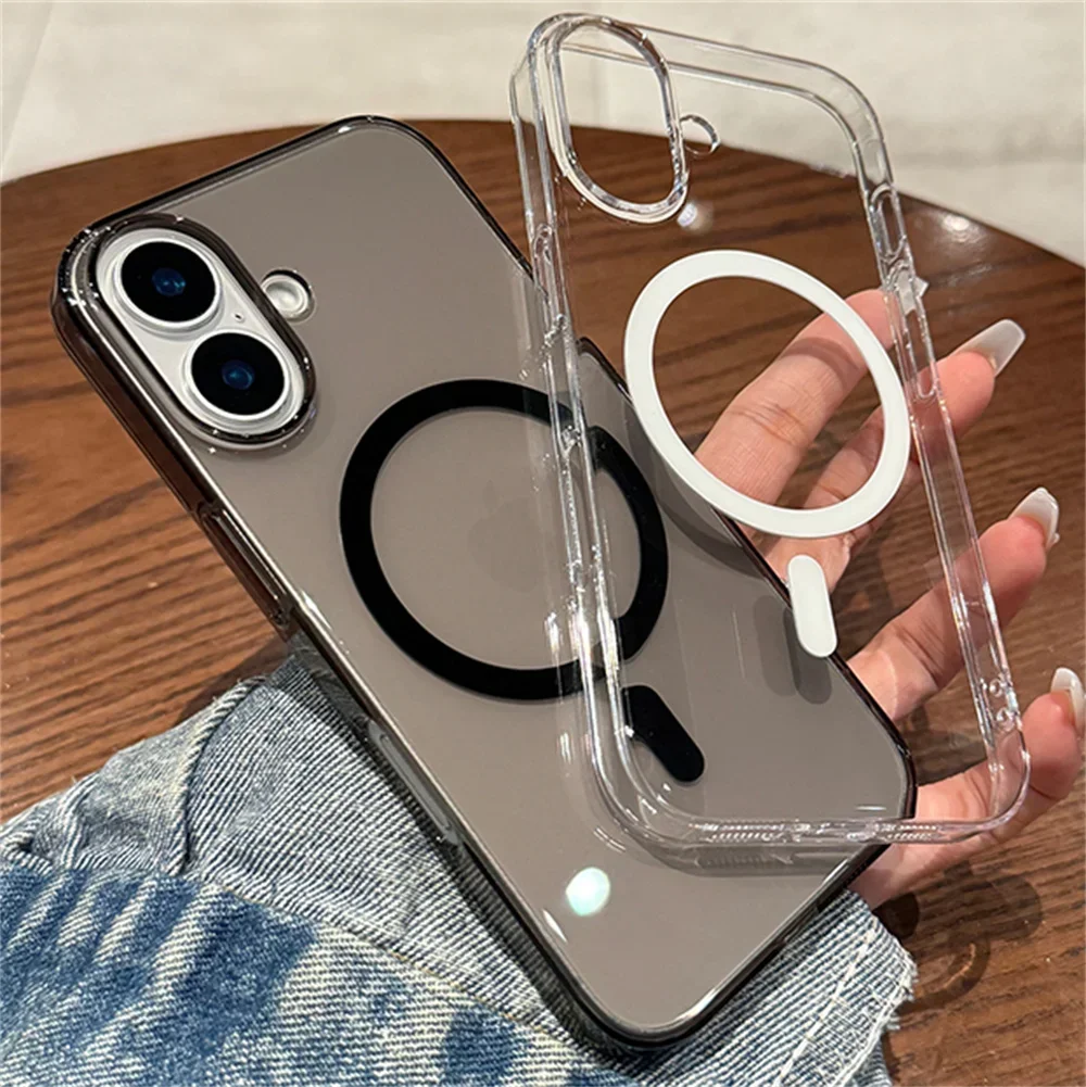 

Ultra-Thin Transparent Rugged Armor For Magsafe Case for iPhone 16 15 14 Plus 13 12 11 Pro Max Crystal Slim PC Magnetic Cover