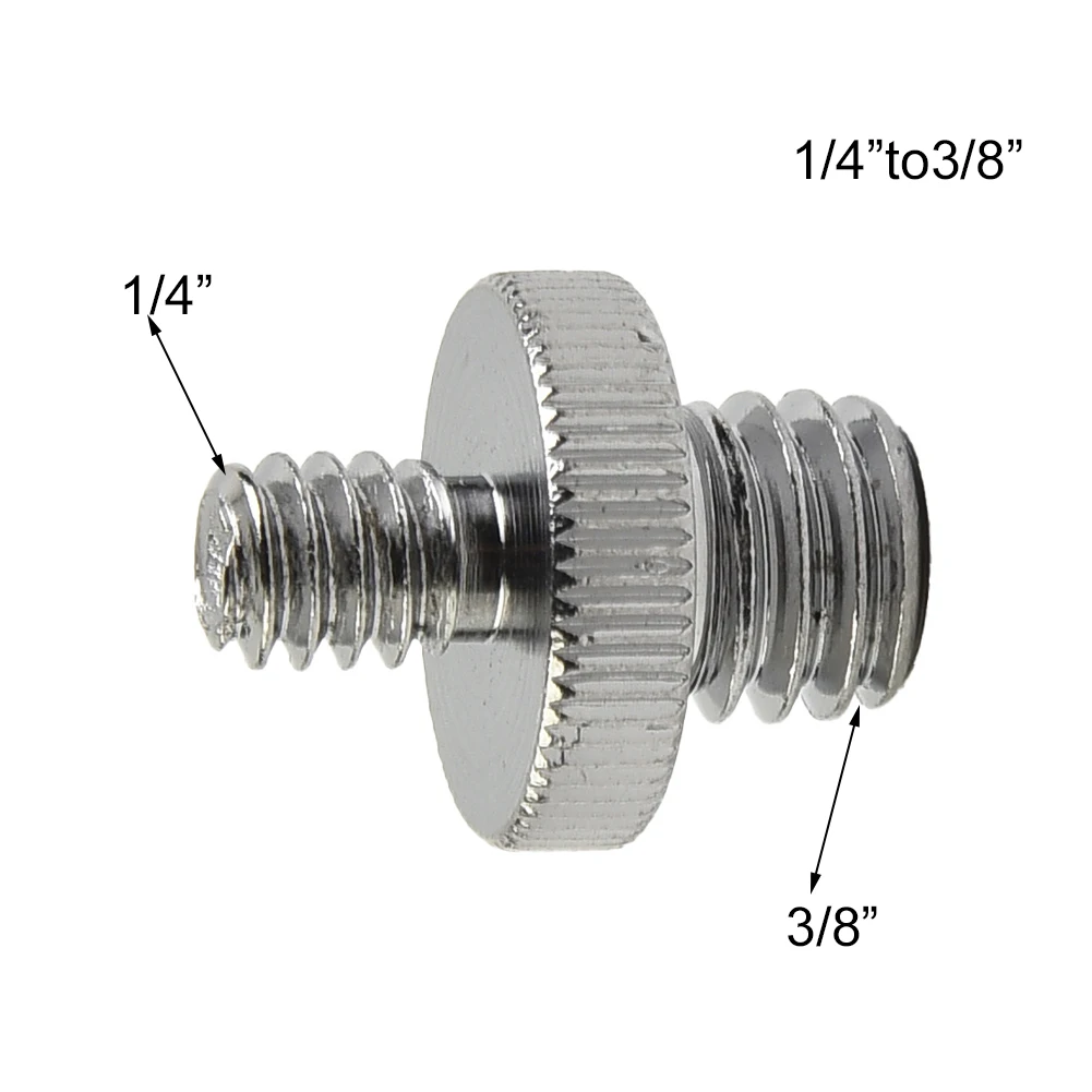 Adaptador de parafuso macho para macho, 1 peça, 1/4 de polegada a 3/8, acessórios de câmera de liga de alumínio para 1/4 "ou 3/8", furo de parafuso