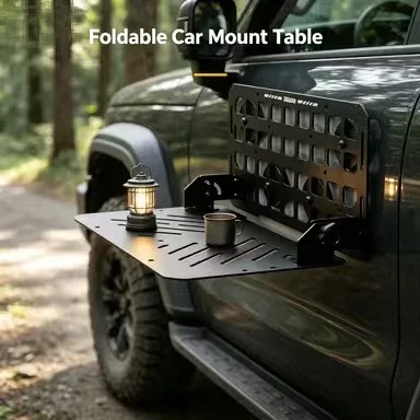 Heavy Duty Metal Foldable MOLLE Car Side Hanging Tray Off-Road SUV Camping Picnic Outdoor Travel Storage Serving Desk Gear Rack
