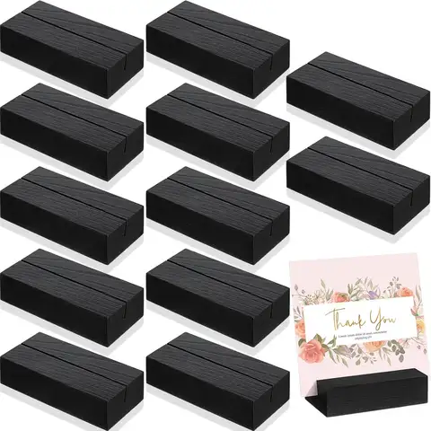 1-12pcs Black Wood Place Card Holders Wood Sign Holders Table Number Holder Stands Name Card Holder for Wedding Party Events